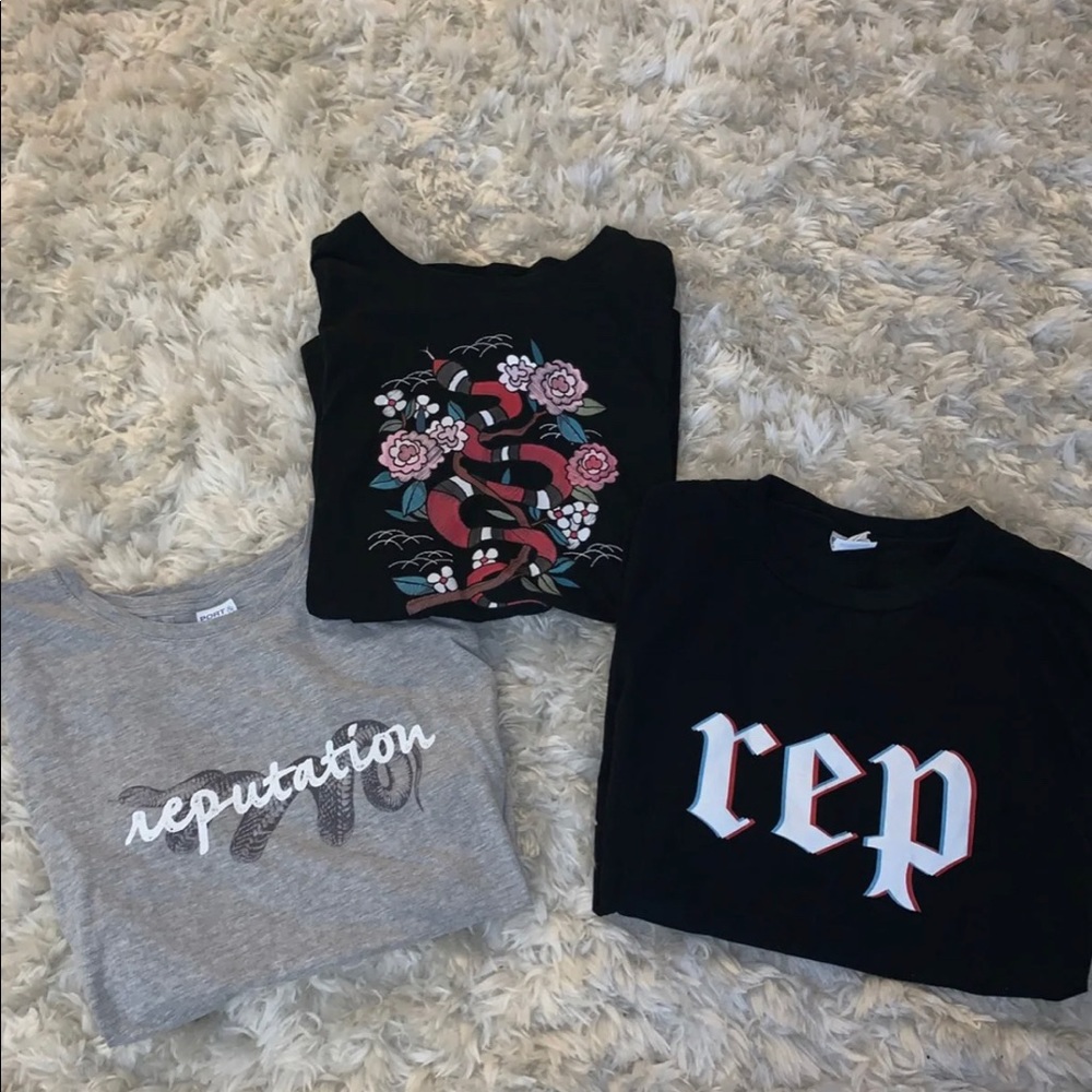 Three Taylor Swift reputation T-shirts